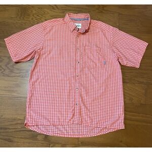 Simms Men's‎ Button Up Nylon Fishing Shirt Camp Lightweight Dark Coral Plaid L